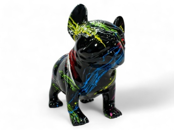 STATUE BOULEDOGUE FRANÇAIS EN RESINE SPLASH NOIR 30 CM