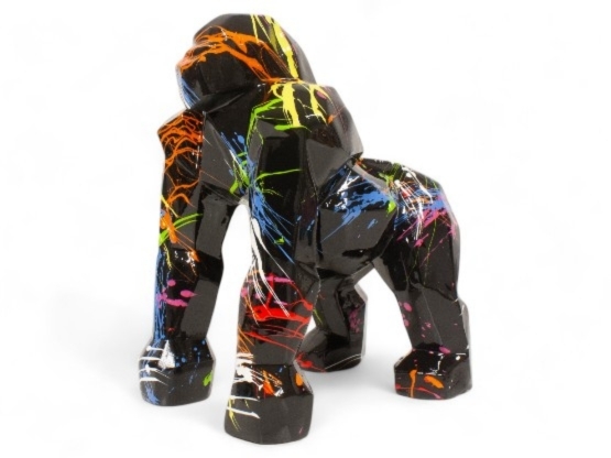 STATUE GORILLE ORIGAMI EN RESINE NOIR SPLASH 25 CM