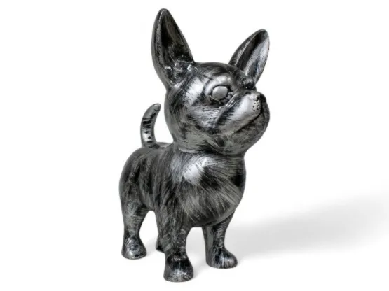 STATUE CHIHUAHUA EN RESINE ARGENT PATINÉ 50 CM