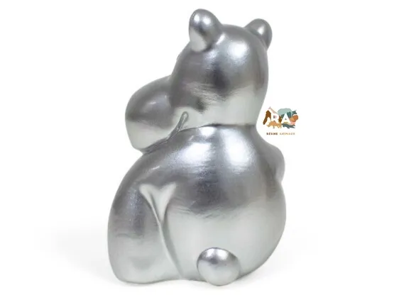 MINI HIPPO ARGENT CANDY EN RESINE H 15CM