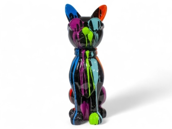 CHAT EN RESINE LUNETTES/CRAVATE NOIR TRASH 80 CM