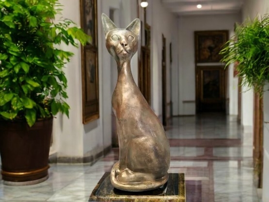 Statue Bronze Nifao – Chat Assis Coloré – Déco Maison/Jardin – 6x11x11 Cm