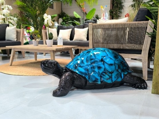 TORTUE EN RESINE BLEU PATINÉ 110 CM