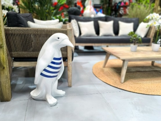 STATUE PINGOUIN EN RESINE MARINIERE BLEUE 70 CM