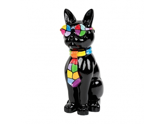 CHAT EN RESINE LUNETTES ET CRAVATE NOIR / SMARTIES 80 CM
