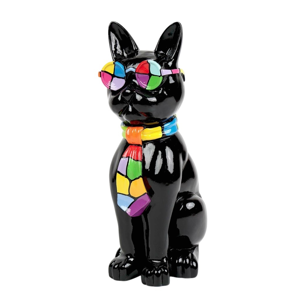 CHAT EN RESINE LUNETTES/CRAVATE NOIR-SMARTIES 80 CM