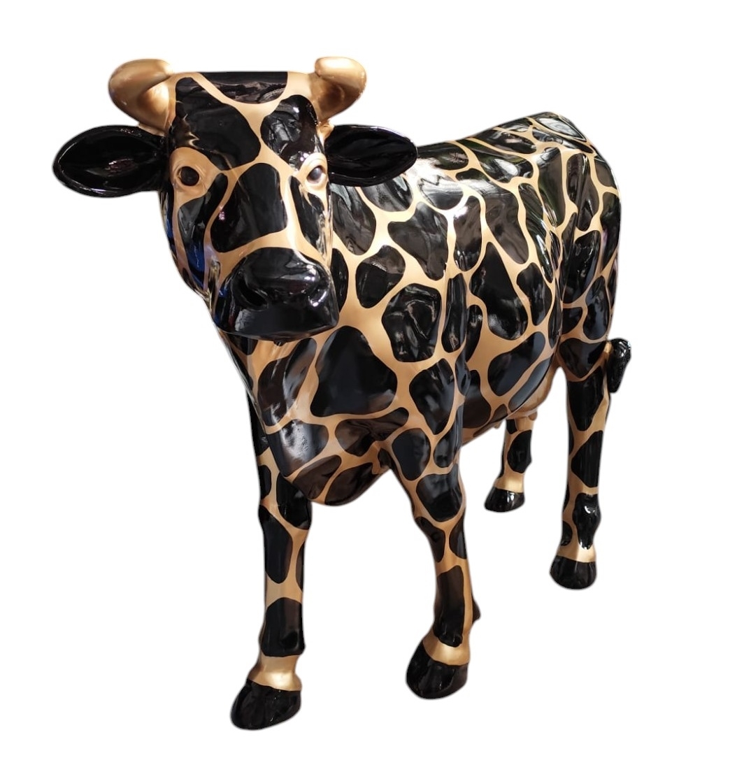 VACHE XL EN RESINE MOSAIQUE NOIR/OR