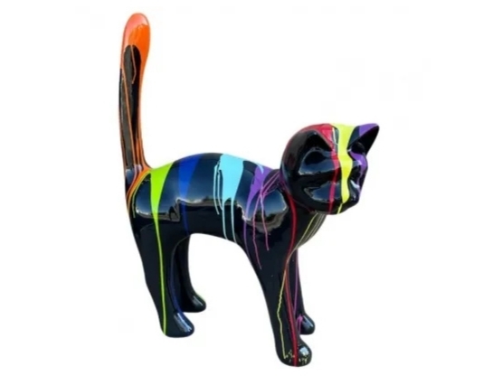 CHAT XXL EN RESINE H 150CM TRASH NOIR