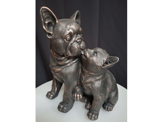STATUE CHIEN + CHAT ASSIS EN RESINE
