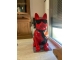 STATUE BOULEDOGUE FRANÇAIS EN RESINE ASSIS LUNETTES/CRAVATE ROUGE-NOIR 120 CM