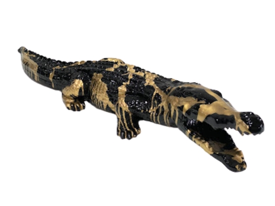 CROCODILE EN RESINE 110 CM NOIR/OR