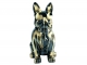 BOULEDOGUE FRANÇAIS EN RESINE LUNETTES/CRAVATE NOIR COULURES OR 80 CM