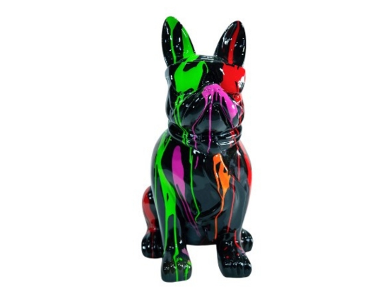 BOULEDOGUE FRANÇAIS EN RESINE LUNETTES/CRAVATE TRASH NOIR 80 CM