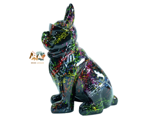 Statue Résine Bouledogue Français à Lunettes - Noir Splash, 18 Cm - Déco Originale