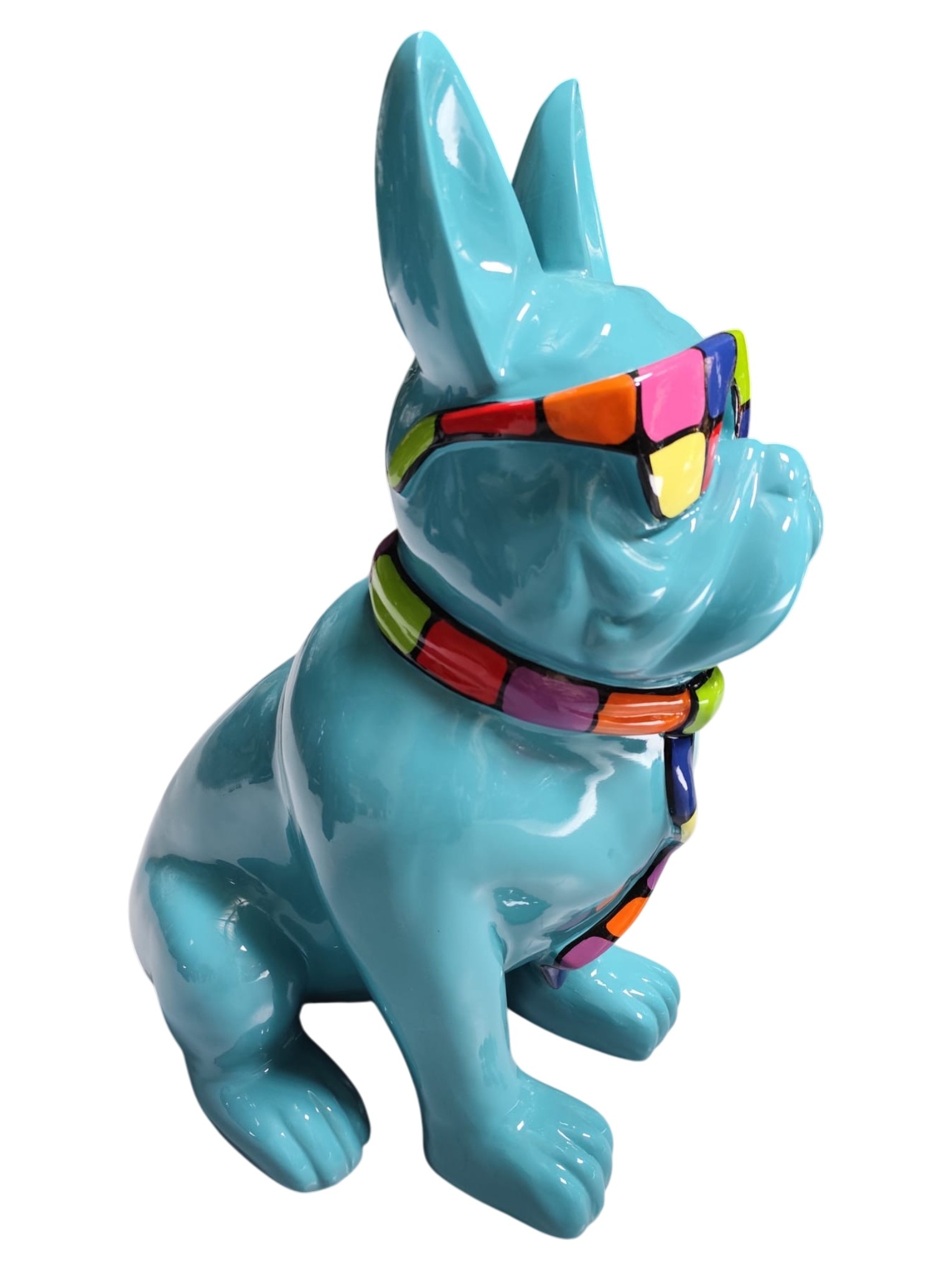 BOULEDOGUE FRANÇAIS EN RESINE LUNETTES/CRAVATE BLEU SMARTIES