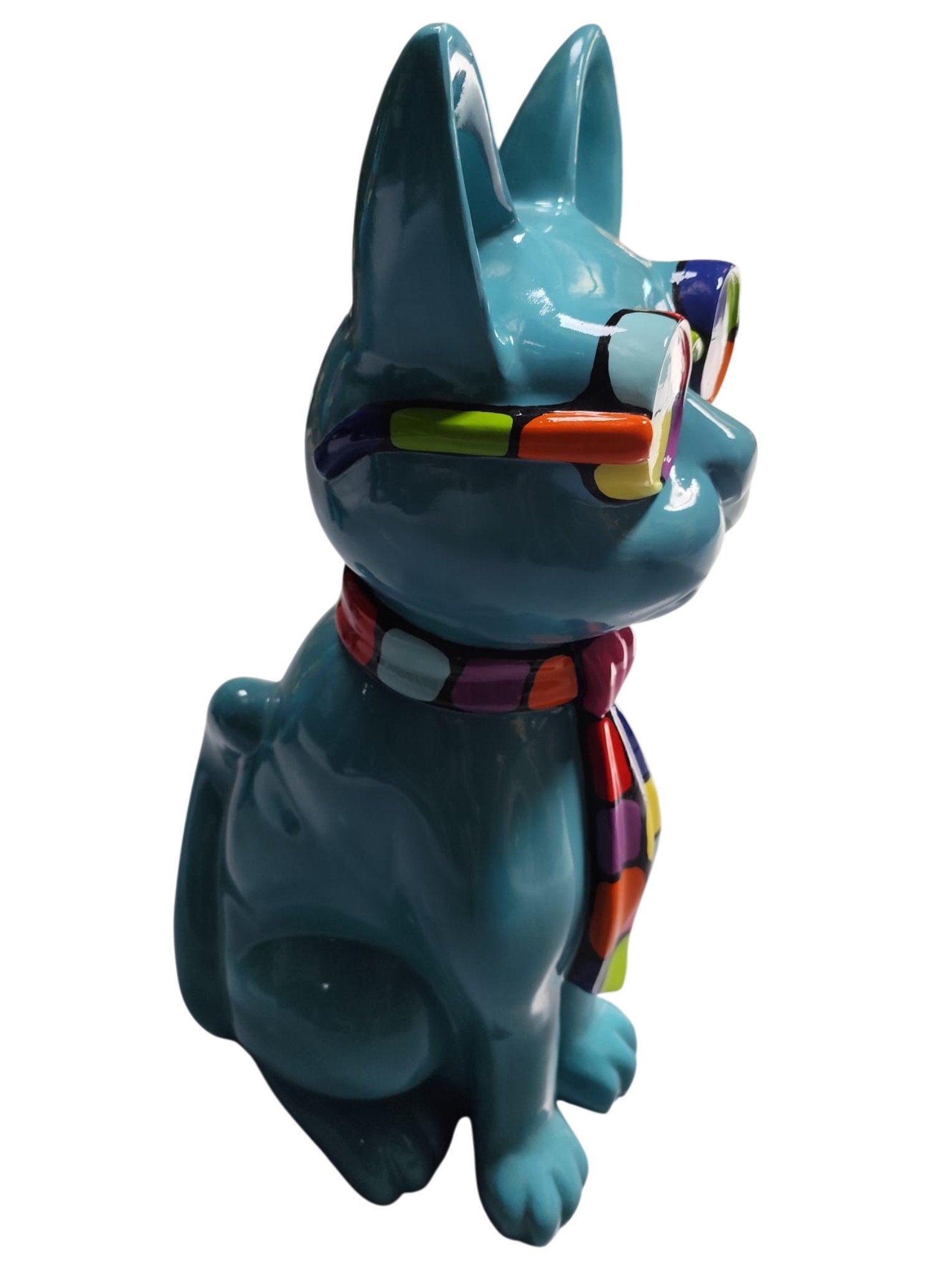 CHAT EN RESINE LUNETTES/CRAVATE SMARTIES 80 CM