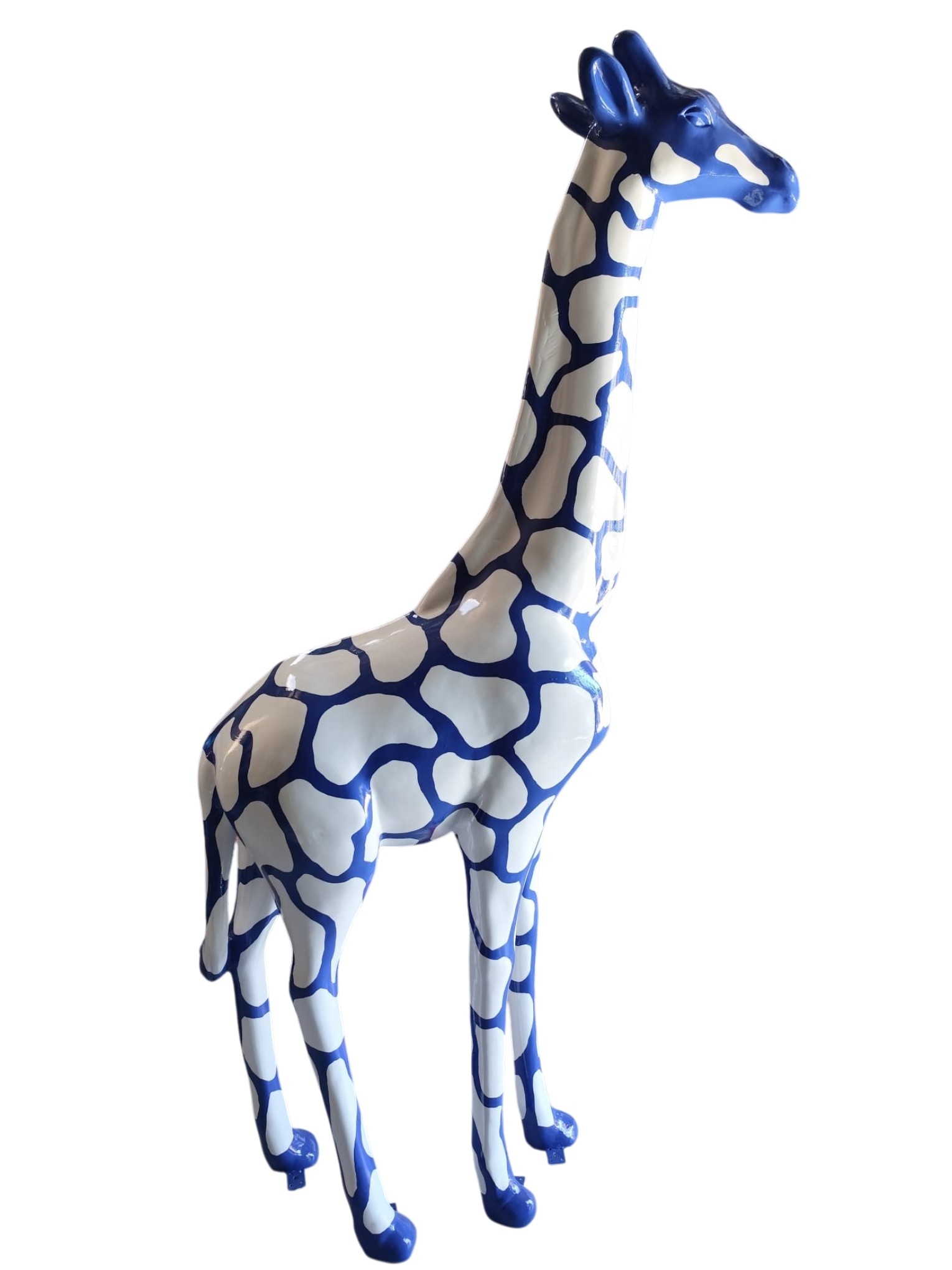 GIRAFE EN RESINE 210 CM MOSAIQUE BLANCHE BLEU