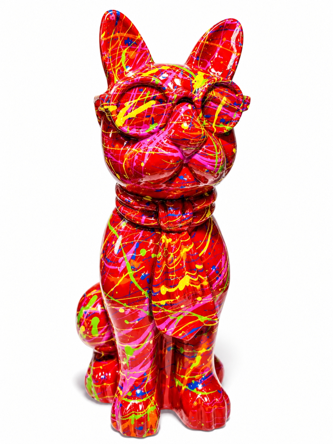 CHAT EN RESINE LUNETTES ET CRAVATE 29 CM