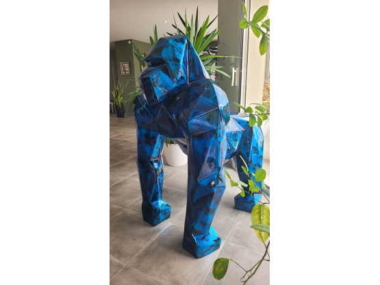 GORILLE ORIGAMI EN RESINE BLEU PATIN&Eacute; 135 CM