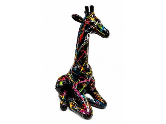 GIRAFE ASSISE EN RESINE 85 CM SPLASH NOIR
