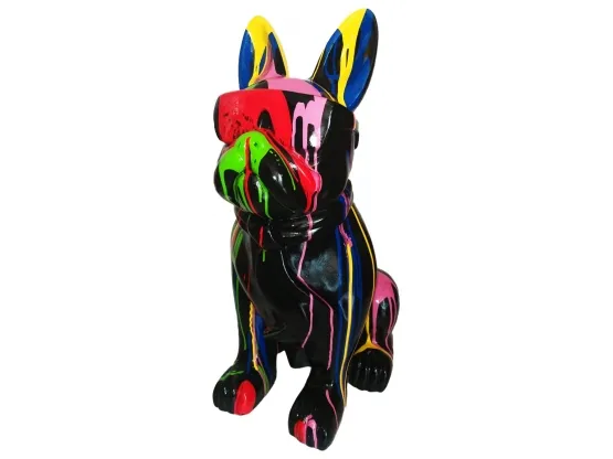 Statue en résine Bouledogue Français avec lunettes colorées XL - 80 cm