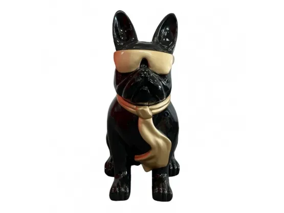 STATUE CHIEN BOULEDOGUE FRANCAIS EN RESINE 80 CM NOIR ET OR