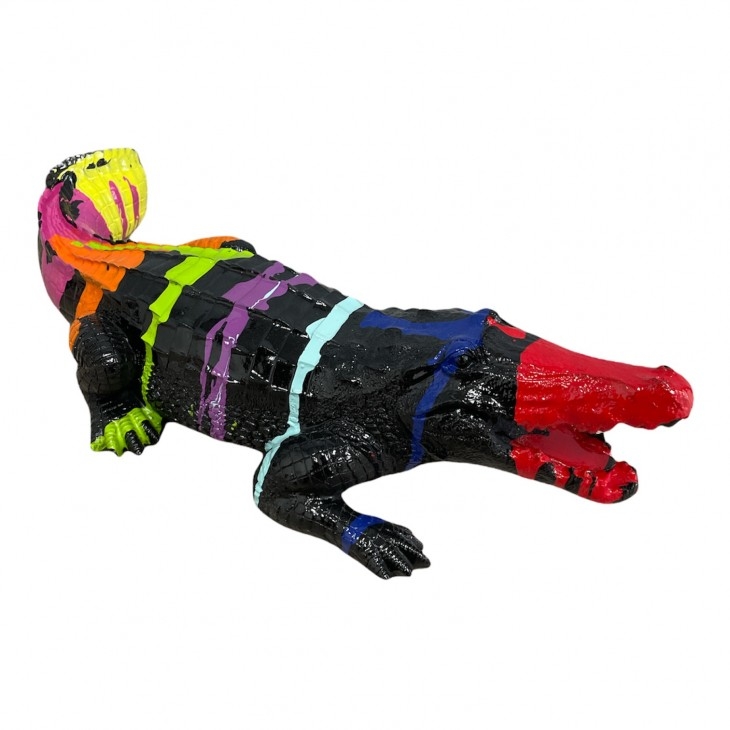 STATUE CROCODILE EN RESINE 60 CM NOIR TRASH